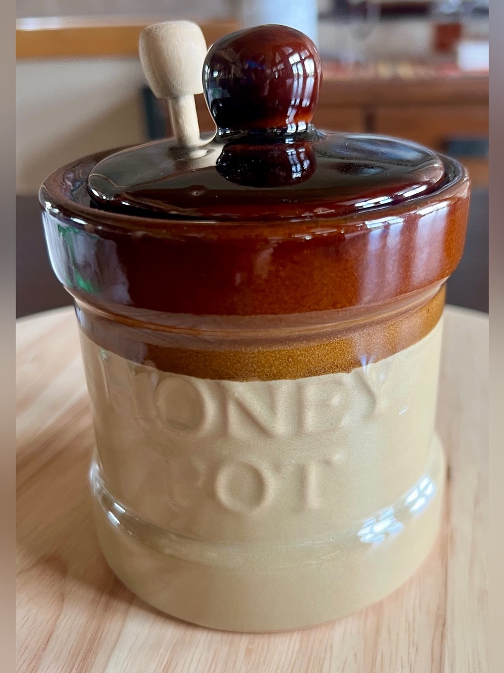 Ceramic Honey Pot with Brown Glazed Lid